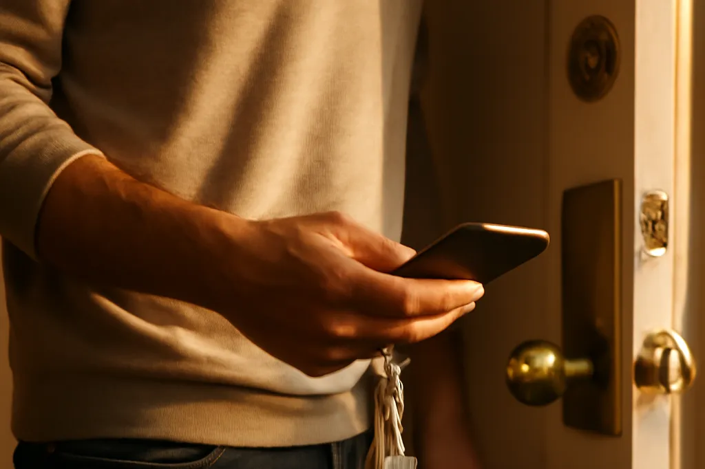 Homme prenant ses clés avant de partir, calme
