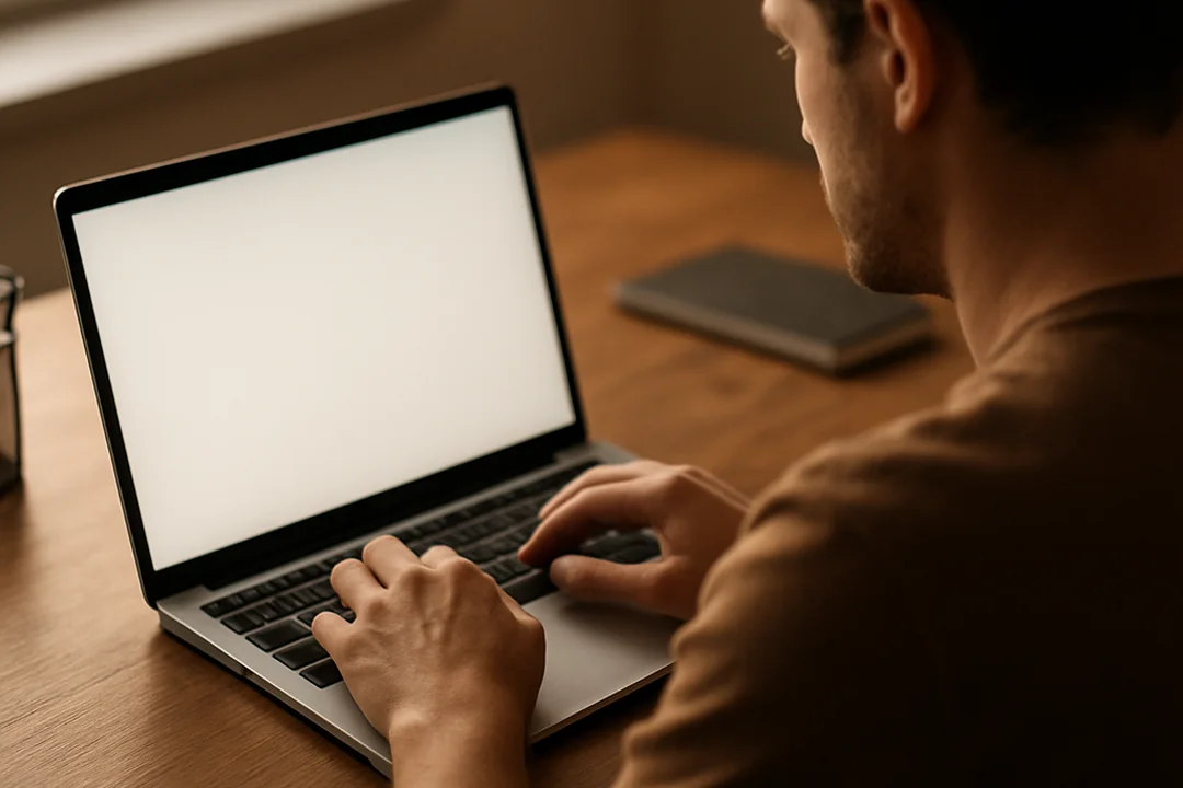 Homme utilisant ChatGPT sur son ordinateur pour rédiger un message international