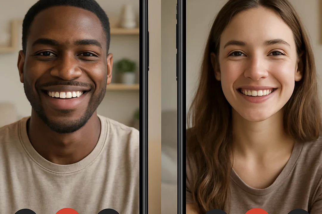 Couple multiculturel échangeant des sourires lors d'une conversation vidéo