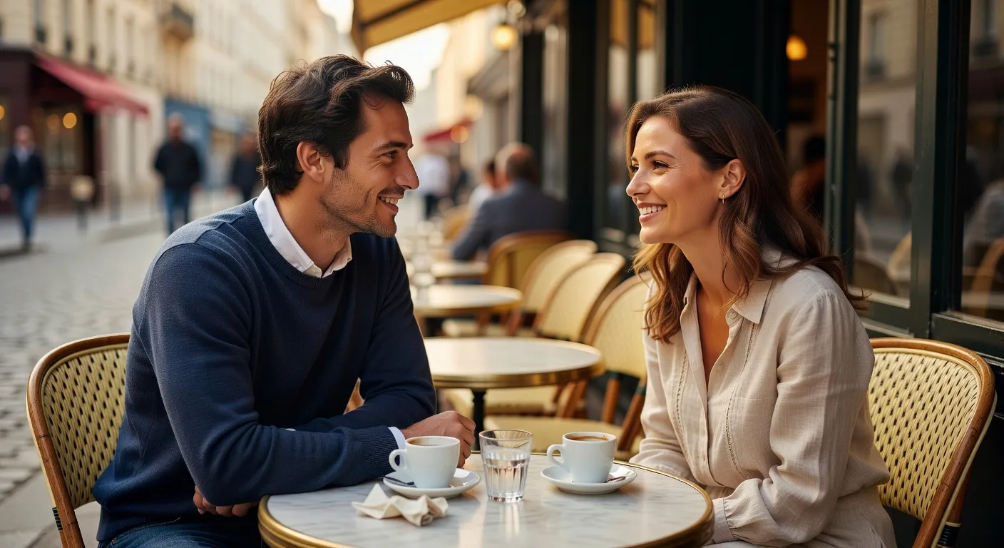 Conversation naturelle et détendue entre deux personnes dans un café