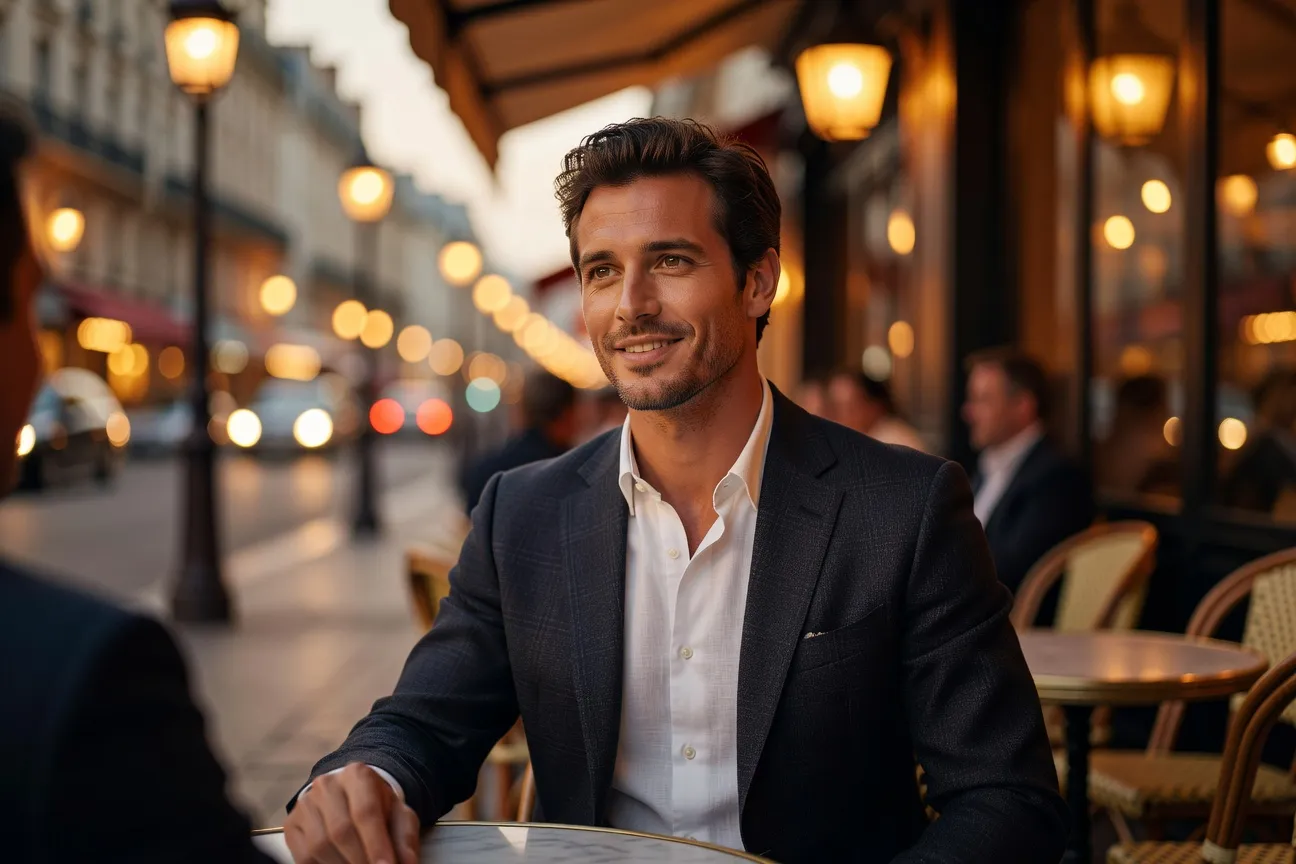 Homme confiant qui sourit dans une interaction sociale agréable