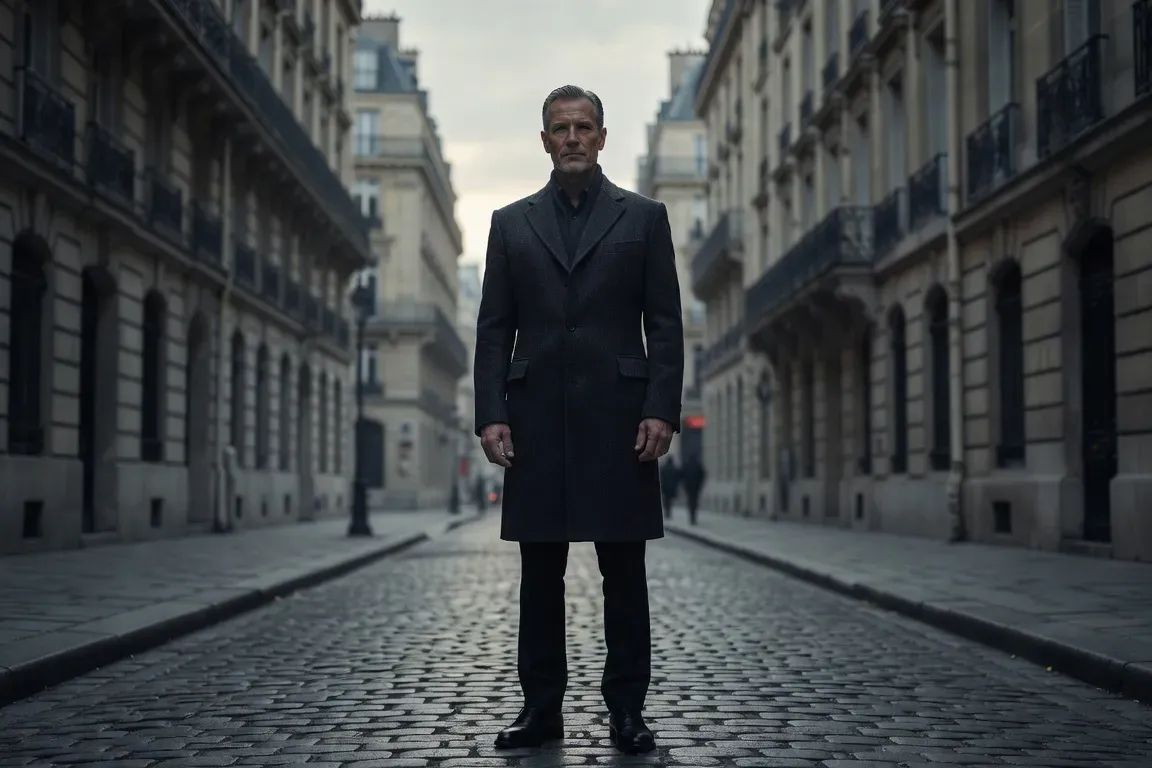 Homme avec une posture dominante dans une rue parisienne