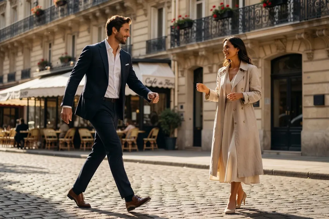 Homme qui prend son élan pour aborder une femme dans la rue