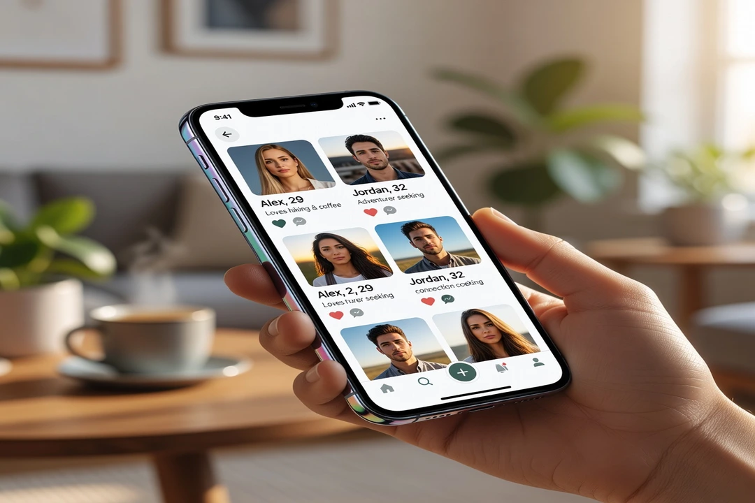 Écran de smartphone avec plusieurs profils d'appli de rencontre