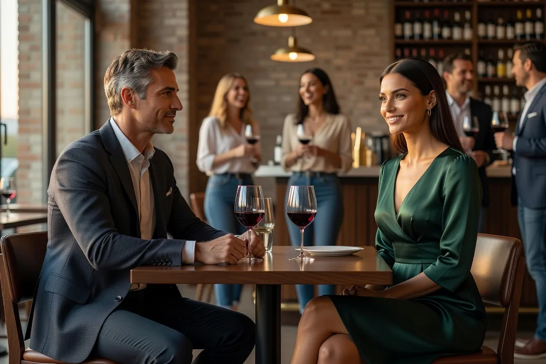 Homme adulte abordant calmement une femme élégante lors d'une soirée conviviale