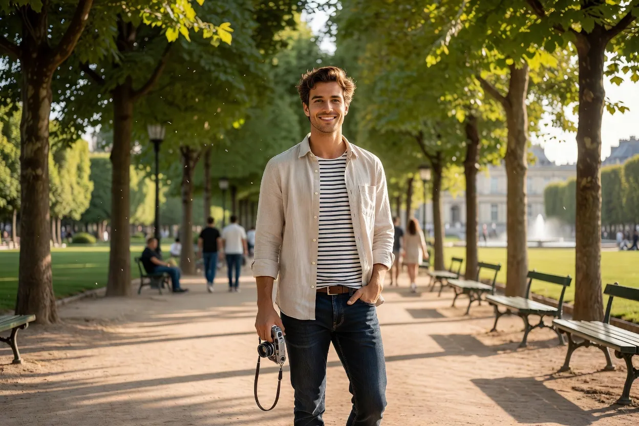 Homme prenant une photo naturelle pour son profil de rencontre