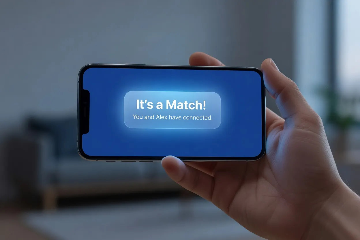 Main tenant un smartphone avec notification de match sur app