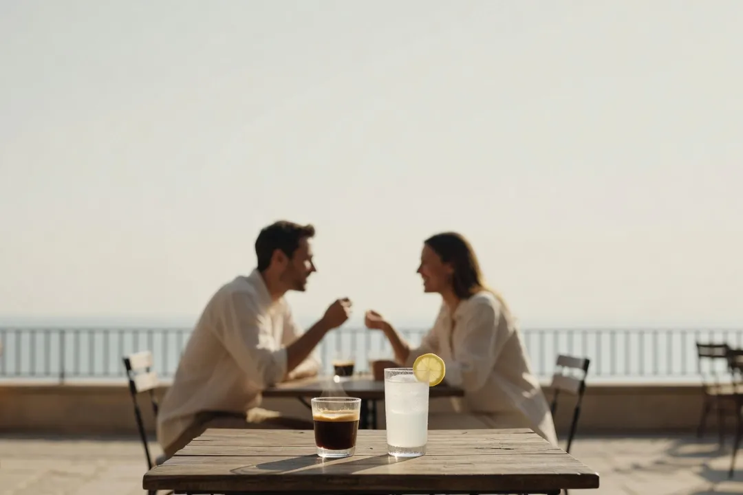 Table de café avec deux boissons lors d'un rendez-vous