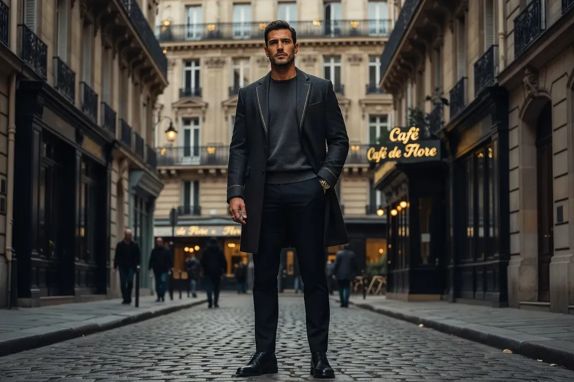 Homme dominant avec une posture assurée dans un environnement urbain
