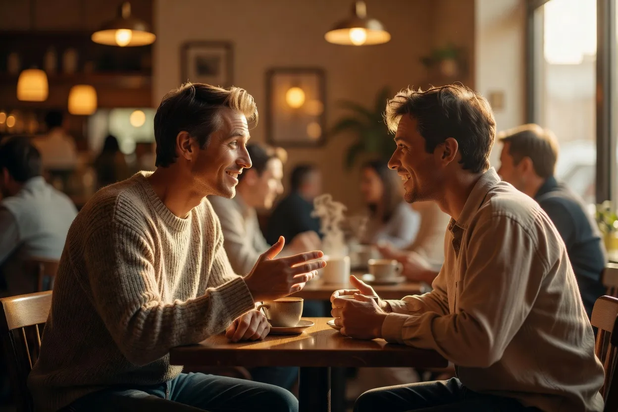 Deux personnes en conversation illustrant le langage corporel et les signaux d'attirance
