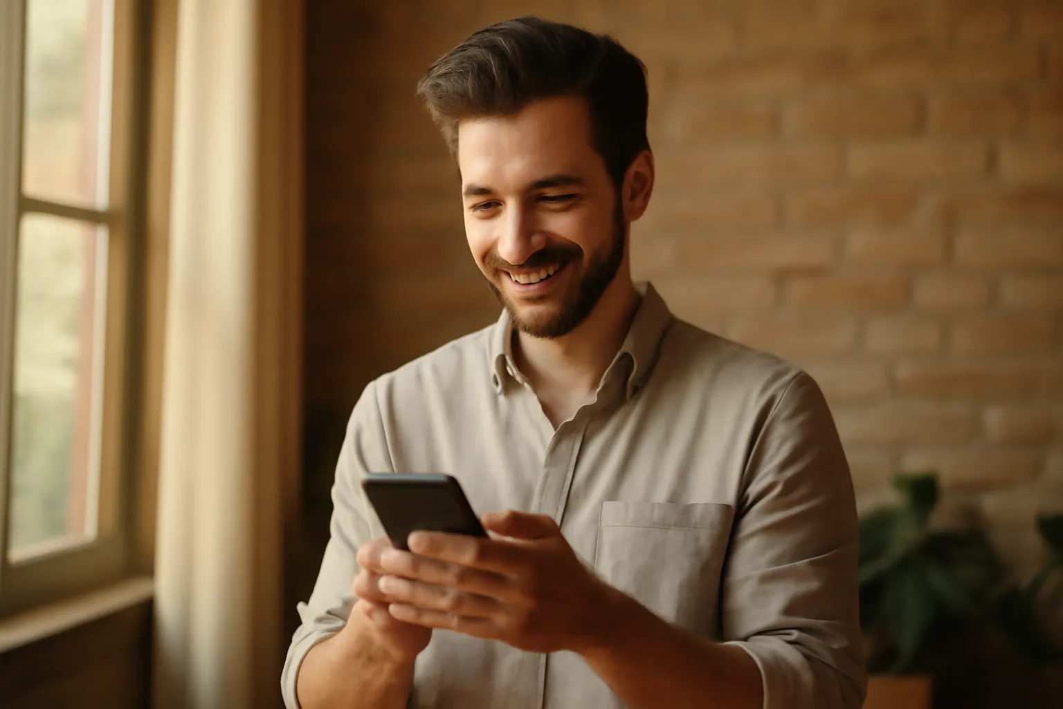 Homme composant un premier message après avoir obtenu un numéro de téléphone