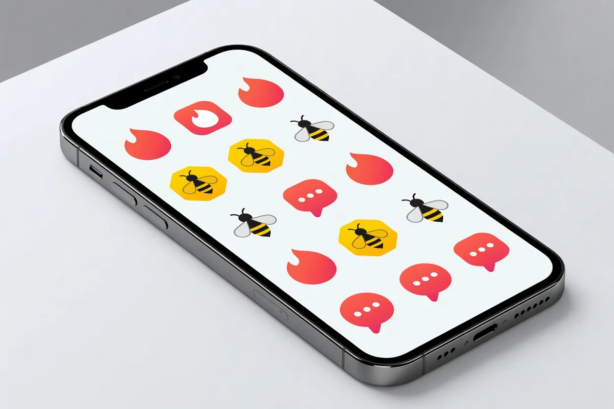 Smartphone affichant plusieurs logos d'applications de rencontre populaires en France