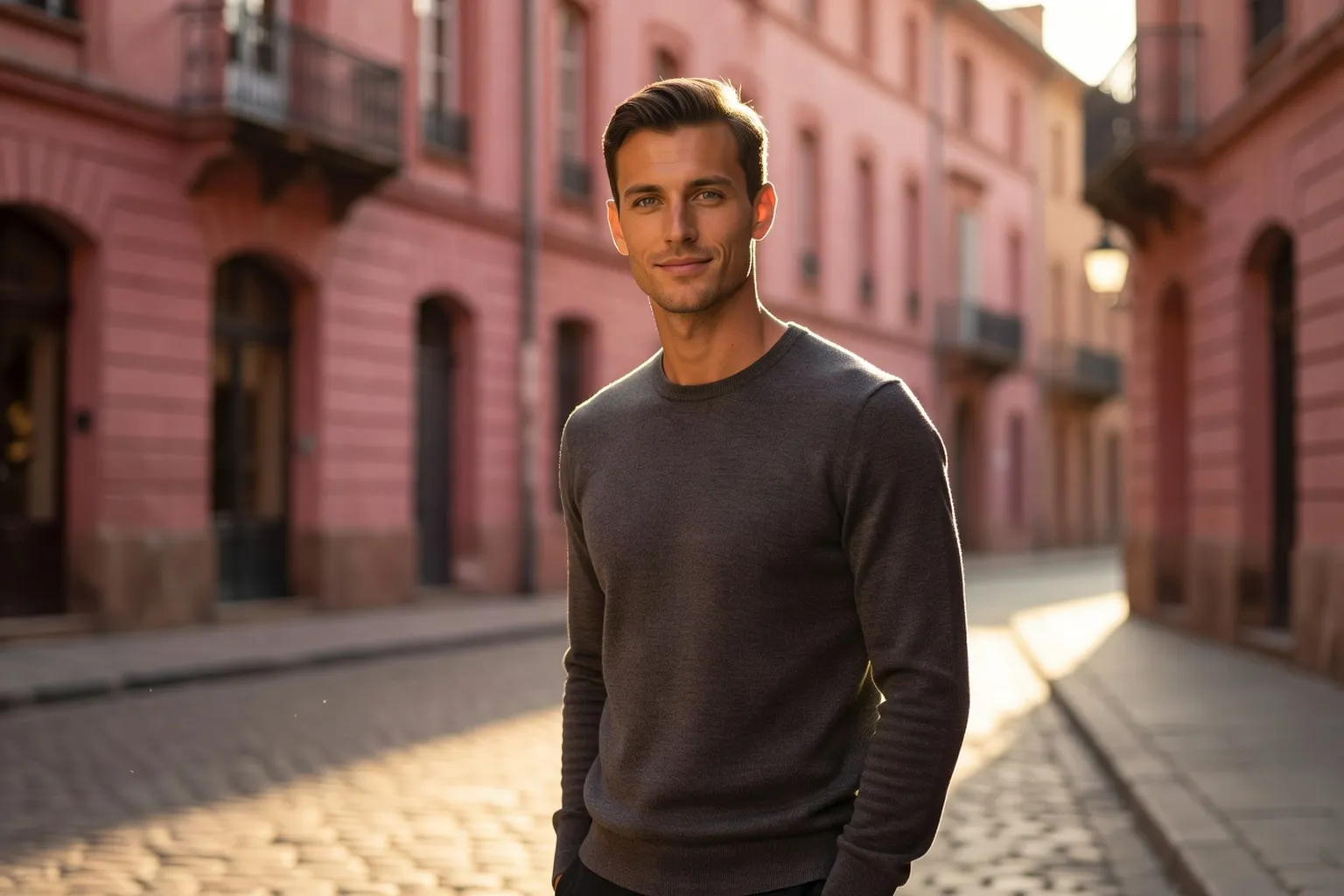 Portrait éditorial de Lucas Bertin, 28 ans, après sa transformation sociale, look casual confiant